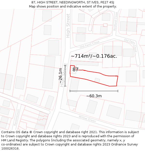 87, HIGH STREET, NEEDINGWORTH, ST IVES, PE27 4SJ: Plot and title map