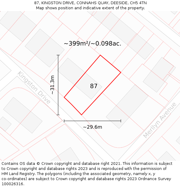 87, KINGSTON DRIVE, CONNAHS QUAY, DEESIDE, CH5 4TN: Plot and title map