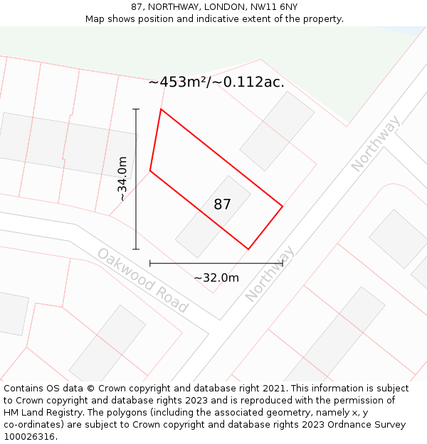 87, NORTHWAY, LONDON, NW11 6NY: Plot and title map