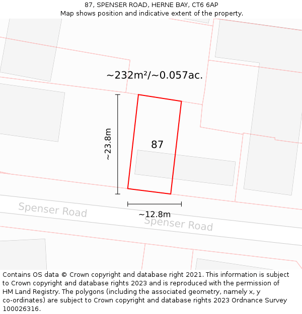 87, SPENSER ROAD, HERNE BAY, CT6 6AP: Plot and title map