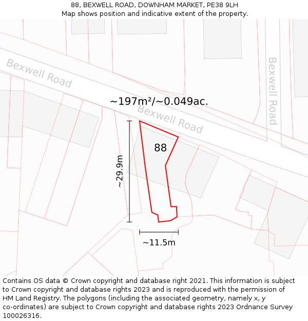 88, BEXWELL ROAD, DOWNHAM MARKET, PE38 9LH: Plot and title map