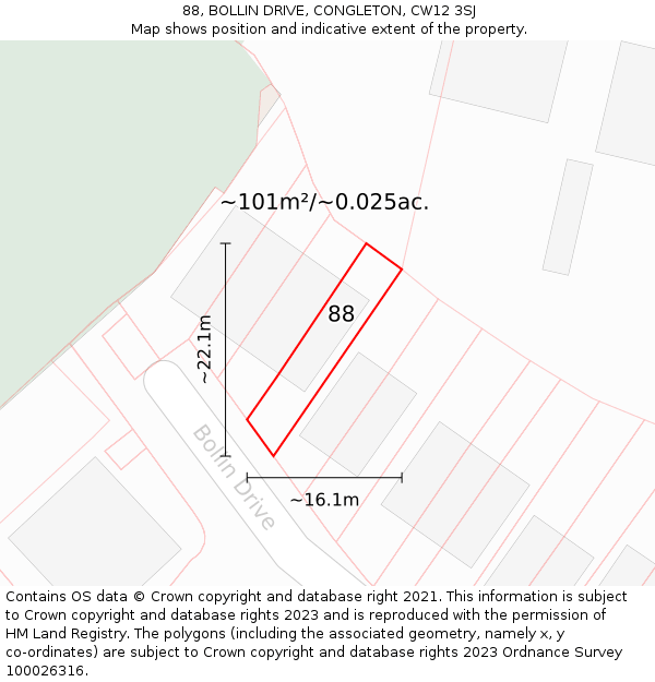 88, BOLLIN DRIVE, CONGLETON, CW12 3SJ: Plot and title map