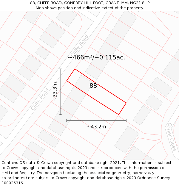 88, CLIFFE ROAD, GONERBY HILL FOOT, GRANTHAM, NG31 8HP: Plot and title map