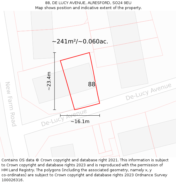 88, DE LUCY AVENUE, ALRESFORD, SO24 9EU: Plot and title map