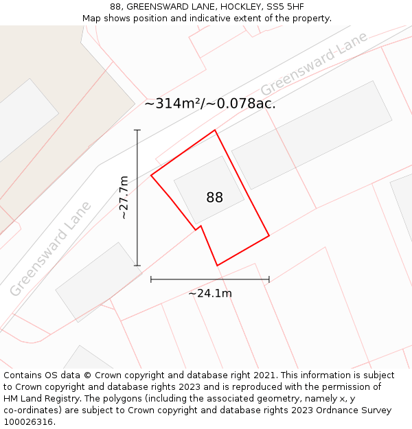 88, GREENSWARD LANE, HOCKLEY, SS5 5HF: Plot and title map