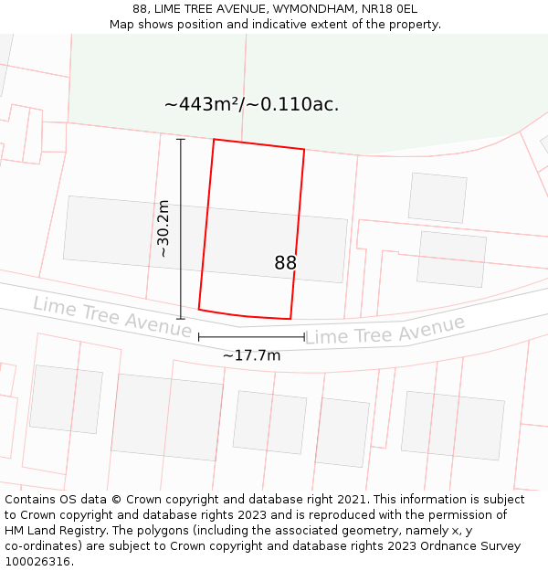 88, LIME TREE AVENUE, WYMONDHAM, NR18 0EL: Plot and title map