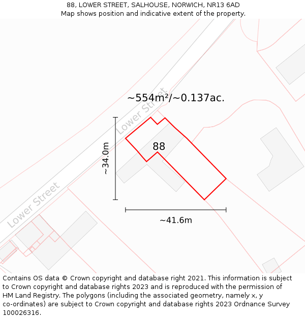 88, LOWER STREET, SALHOUSE, NORWICH, NR13 6AD: Plot and title map