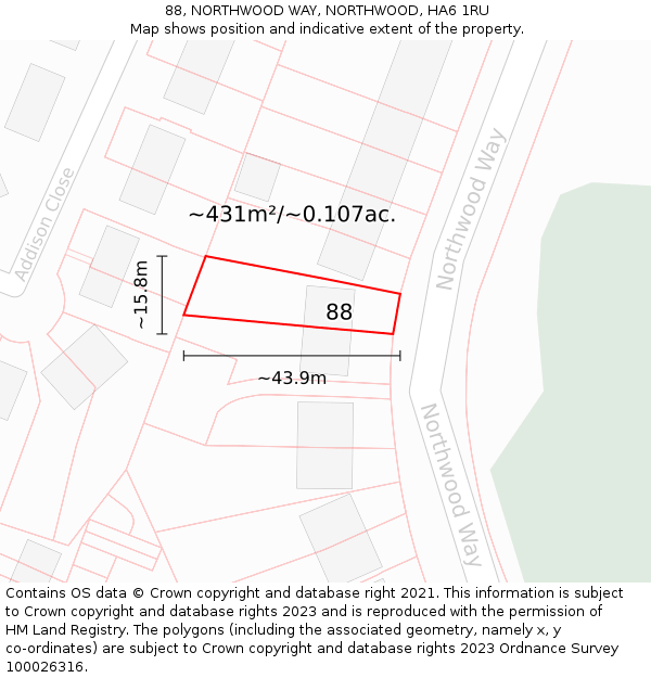 88, NORTHWOOD WAY, NORTHWOOD, HA6 1RU: Plot and title map