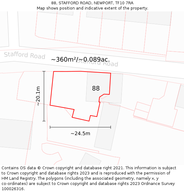 88, STAFFORD ROAD, NEWPORT, TF10 7RA: Plot and title map