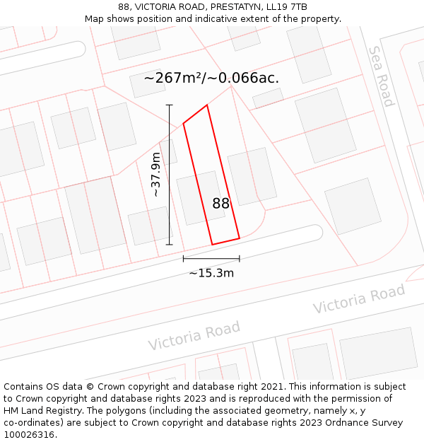 88, VICTORIA ROAD, PRESTATYN, LL19 7TB: Plot and title map