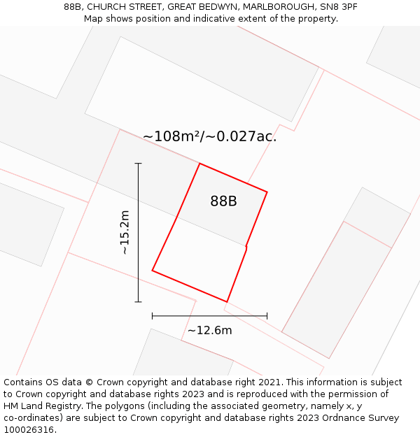 88B, CHURCH STREET, GREAT BEDWYN, MARLBOROUGH, SN8 3PF: Plot and title map