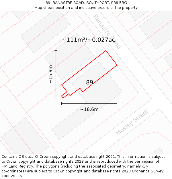 89, BANASTRE ROAD, SOUTHPORT, PR8 5BG: Plot and title map