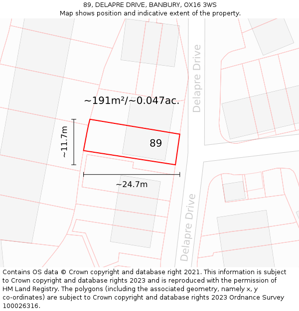 89, DELAPRE DRIVE, BANBURY, OX16 3WS: Plot and title map