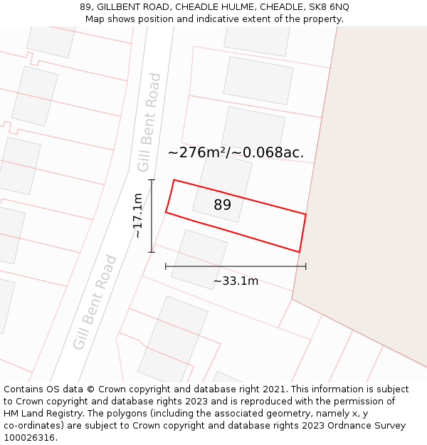 89, GILLBENT ROAD, CHEADLE HULME, CHEADLE, SK8 6NQ: Plot and title map