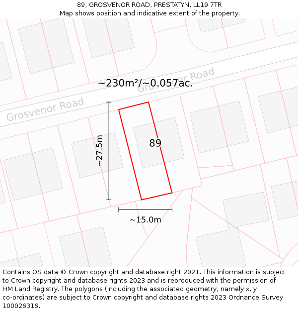 89, GROSVENOR ROAD, PRESTATYN, LL19 7TR: Plot and title map