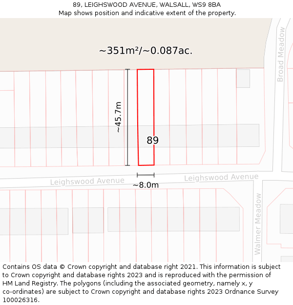 89, LEIGHSWOOD AVENUE, WALSALL, WS9 8BA: Plot and title map