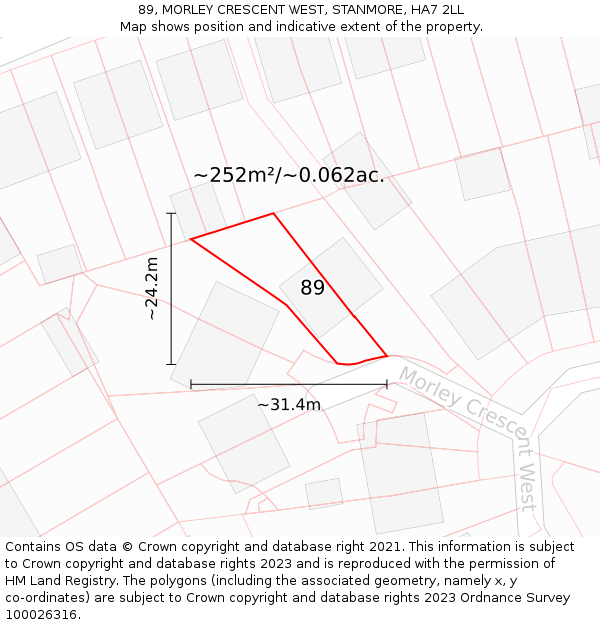 89, MORLEY CRESCENT WEST, STANMORE, HA7 2LL: Plot and title map