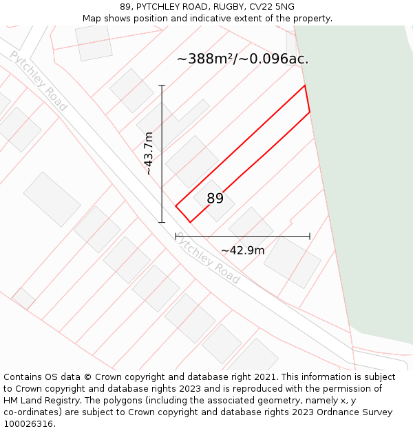 89, PYTCHLEY ROAD, RUGBY, CV22 5NG: Plot and title map