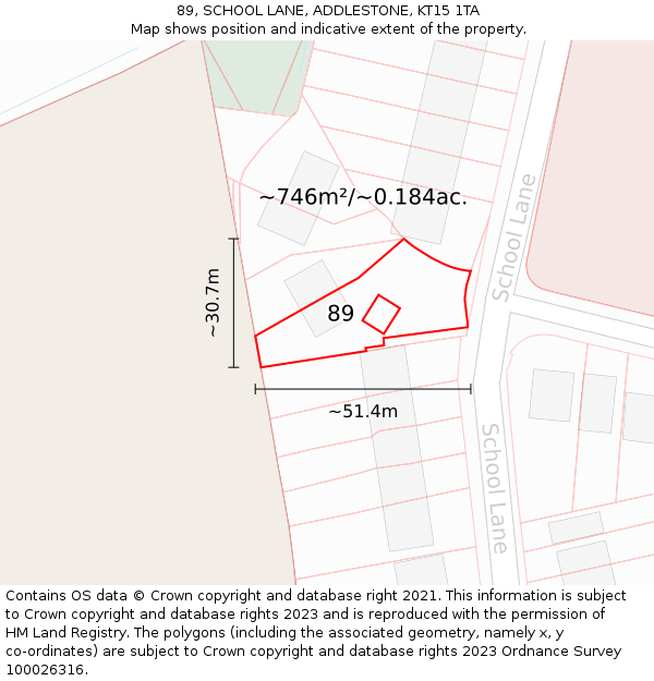 89, SCHOOL LANE, ADDLESTONE, KT15 1TA: Plot and title map