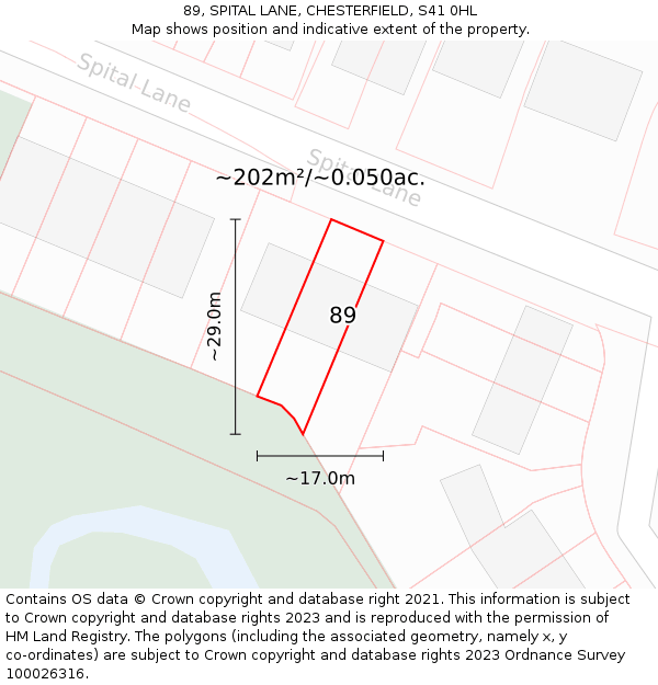 89, SPITAL LANE, CHESTERFIELD, S41 0HL: Plot and title map