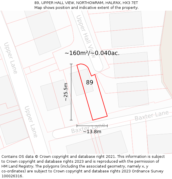 89, UPPER HALL VIEW, NORTHOWRAM, HALIFAX, HX3 7ET: Plot and title map