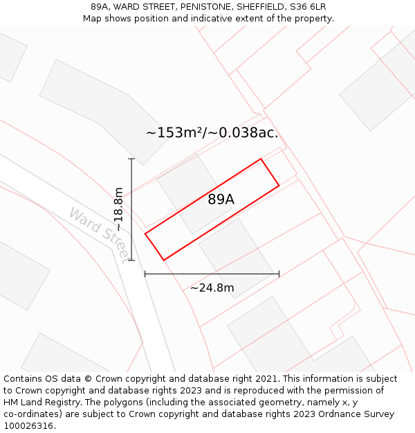 89A, WARD STREET, PENISTONE, SHEFFIELD, S36 6LR: Plot and title map