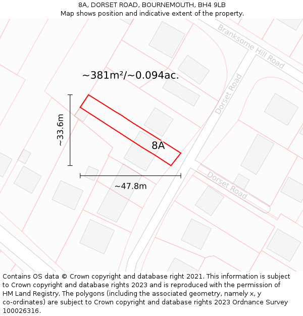 8A, DORSET ROAD, BOURNEMOUTH, BH4 9LB: Plot and title map