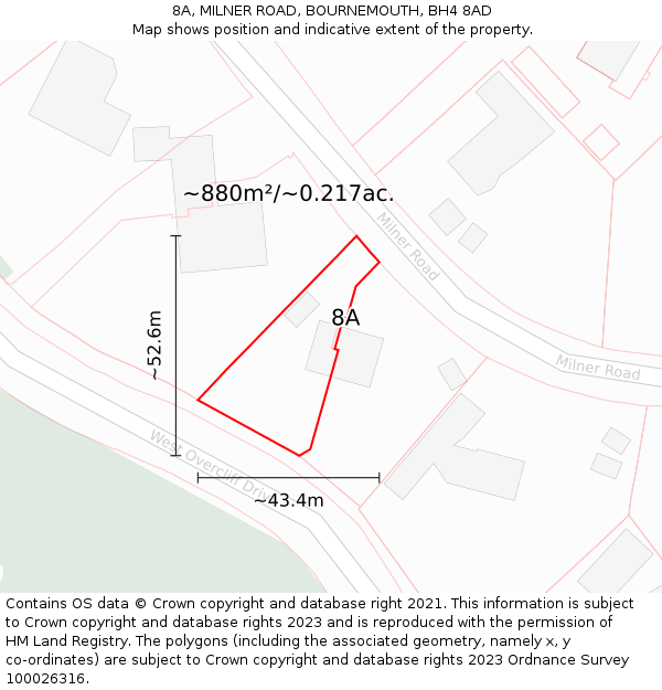 8A, MILNER ROAD, BOURNEMOUTH, BH4 8AD: Plot and title map