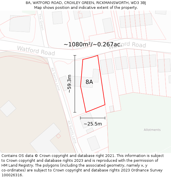 8A, WATFORD ROAD, CROXLEY GREEN, RICKMANSWORTH, WD3 3BJ: Plot and title map