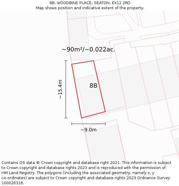 8B, WOODBINE PLACE, SEATON, EX12 2RD: Plot and title map