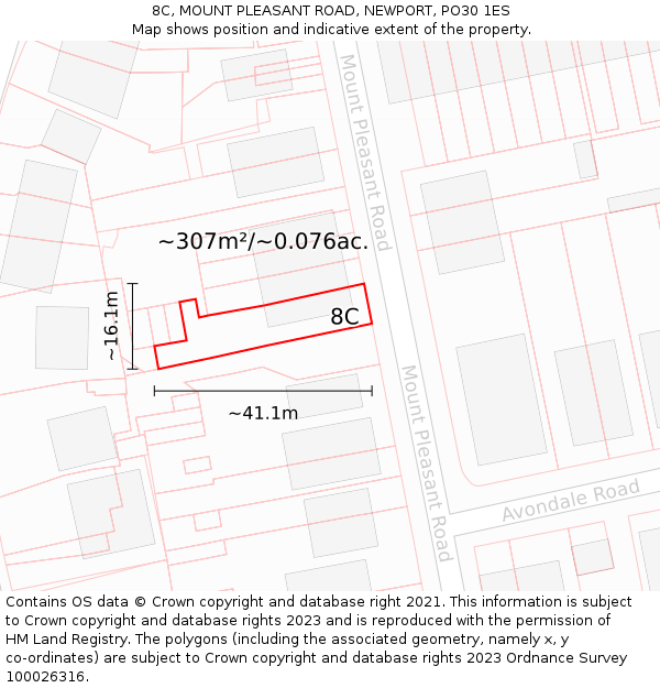 8C, MOUNT PLEASANT ROAD, NEWPORT, PO30 1ES: Plot and title map