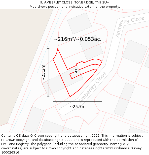 9, AMBERLEY CLOSE, TONBRIDGE, TN9 2UH: Plot and title map