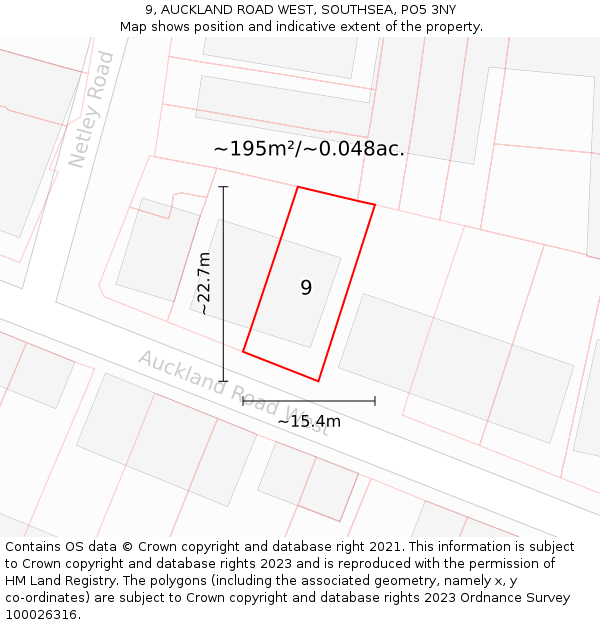 9, AUCKLAND ROAD WEST, SOUTHSEA, PO5 3NY: Plot and title map
