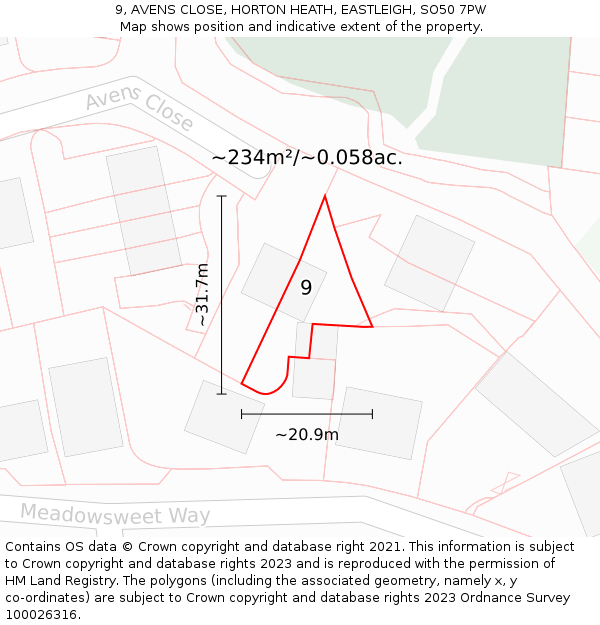 9, AVENS CLOSE, HORTON HEATH, EASTLEIGH, SO50 7PW: Plot and title map