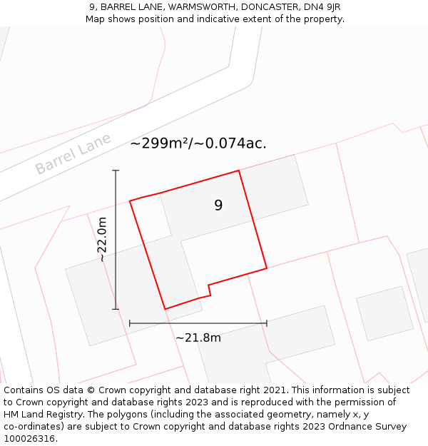 9, BARREL LANE, WARMSWORTH, DONCASTER, DN4 9JR: Plot and title map