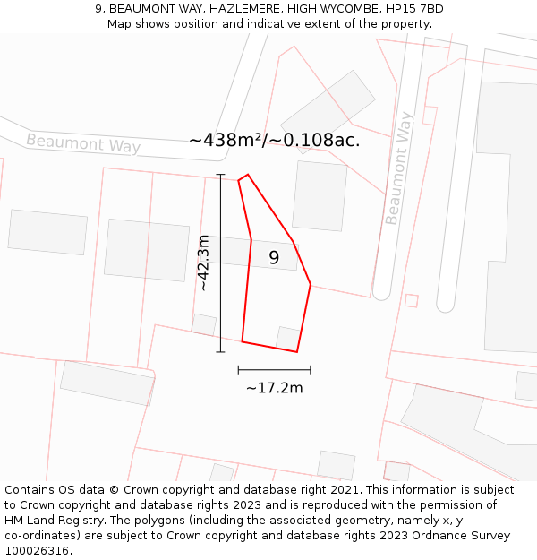 9, BEAUMONT WAY, HAZLEMERE, HIGH WYCOMBE, HP15 7BD: Plot and title map