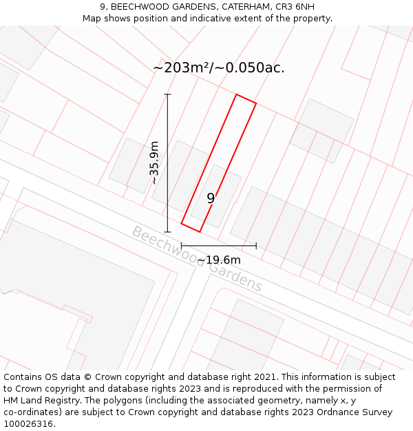9, BEECHWOOD GARDENS, CATERHAM, CR3 6NH: Plot and title map