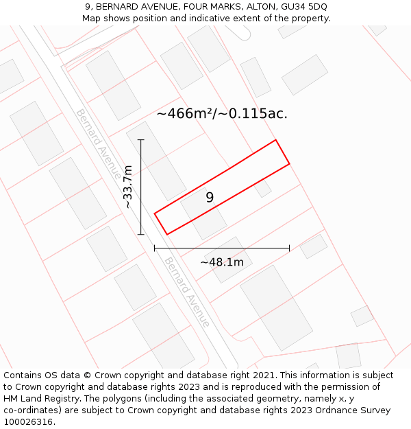 9, BERNARD AVENUE, FOUR MARKS, ALTON, GU34 5DQ: Plot and title map