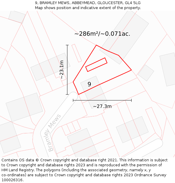 9, BRAMLEY MEWS, ABBEYMEAD, GLOUCESTER, GL4 5LG: Plot and title map