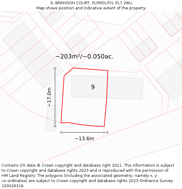 9, BRANSON COURT, PLYMOUTH, PL7 2WU: Plot and title map