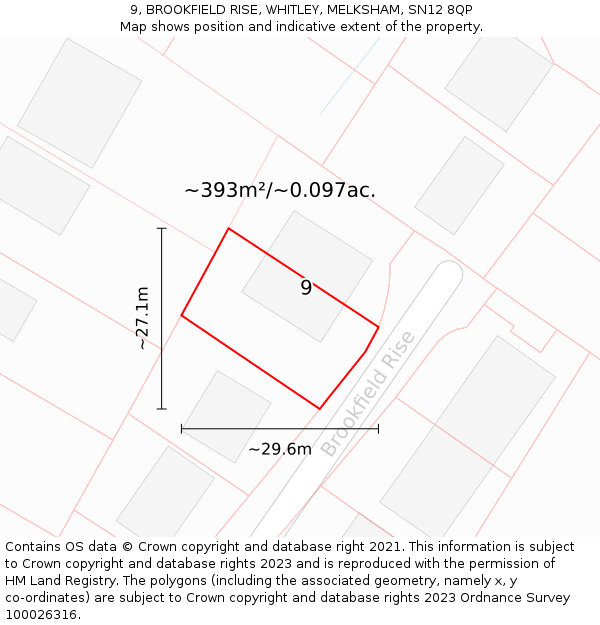 9, BROOKFIELD RISE, WHITLEY, MELKSHAM, SN12 8QP: Plot and title map