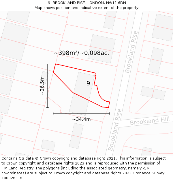 9, BROOKLAND RISE, LONDON, NW11 6DN: Plot and title map