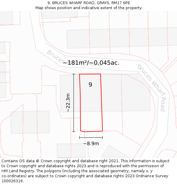 9, BRUCES WHARF ROAD, GRAYS, RM17 6PE: Plot and title map