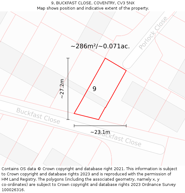 9, BUCKFAST CLOSE, COVENTRY, CV3 5NX: Plot and title map