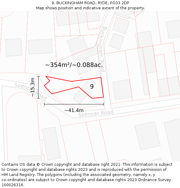 9, BUCKINGHAM ROAD, RYDE, PO33 2DP: Plot and title map