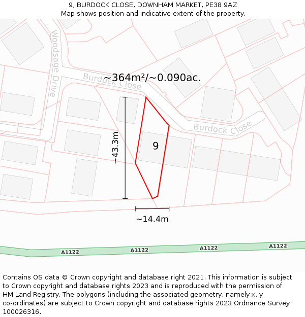 9, BURDOCK CLOSE, DOWNHAM MARKET, PE38 9AZ: Plot and title map