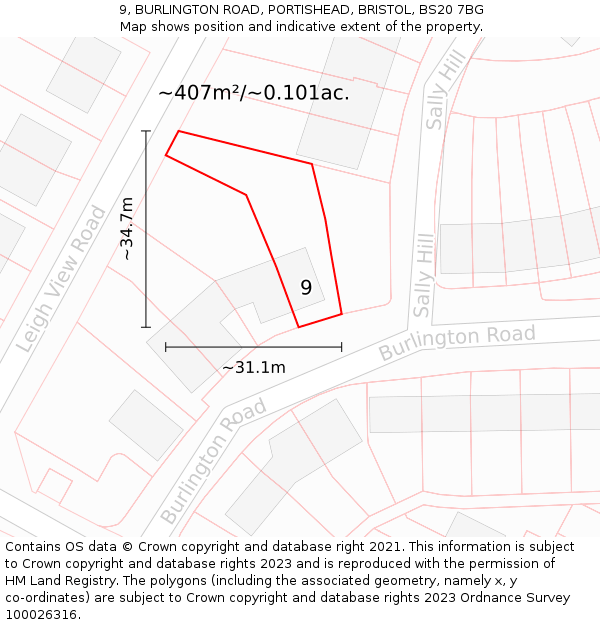 9, BURLINGTON ROAD, PORTISHEAD, BRISTOL, BS20 7BG: Plot and title map