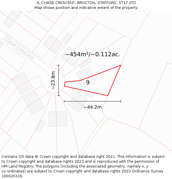 9, CHASE CRESCENT, BROCTON, STAFFORD, ST17 0TD: Plot and title map