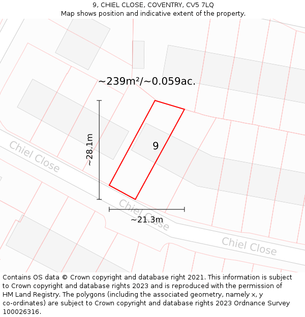 9, CHIEL CLOSE, COVENTRY, CV5 7LQ: Plot and title map