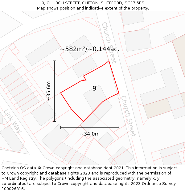 9, CHURCH STREET, CLIFTON, SHEFFORD, SG17 5ES: Plot and title map